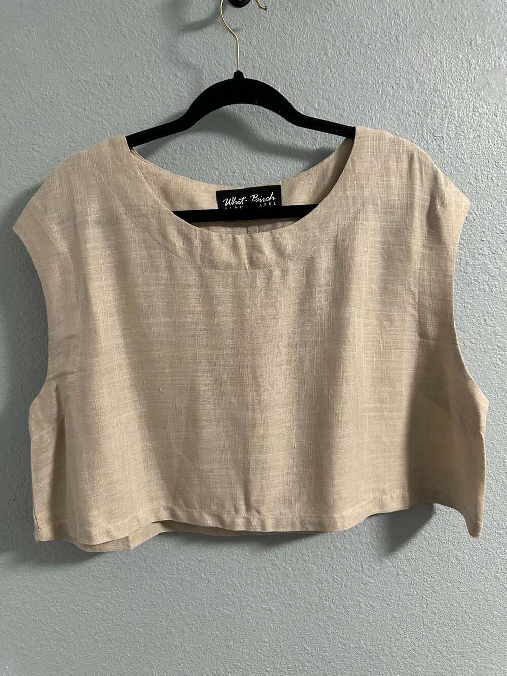White Birch Black Label XL Beige Linen Blend Cropped Top Sleeveless